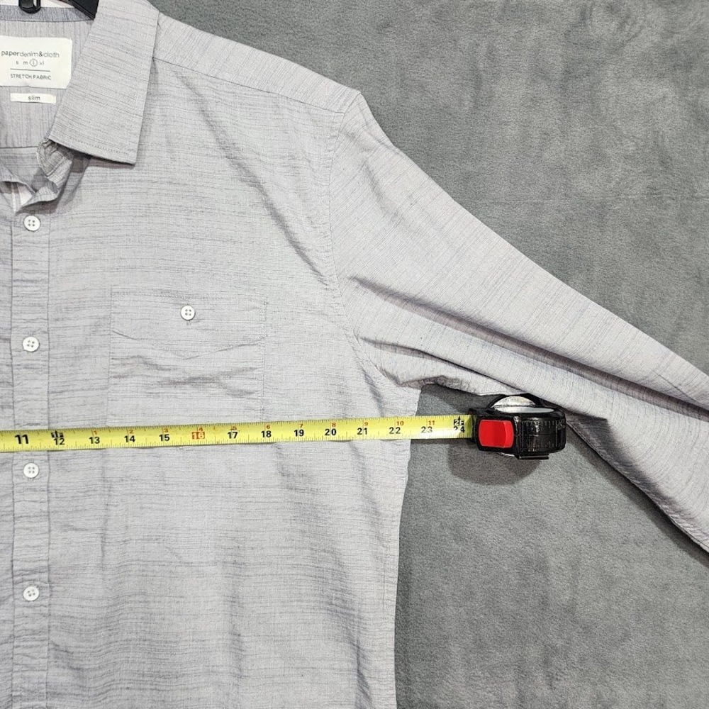 Paper Denim Cloth Button Down Shirt Slim Fit Stretch Fabric Gray Large - Picture 6 of 8